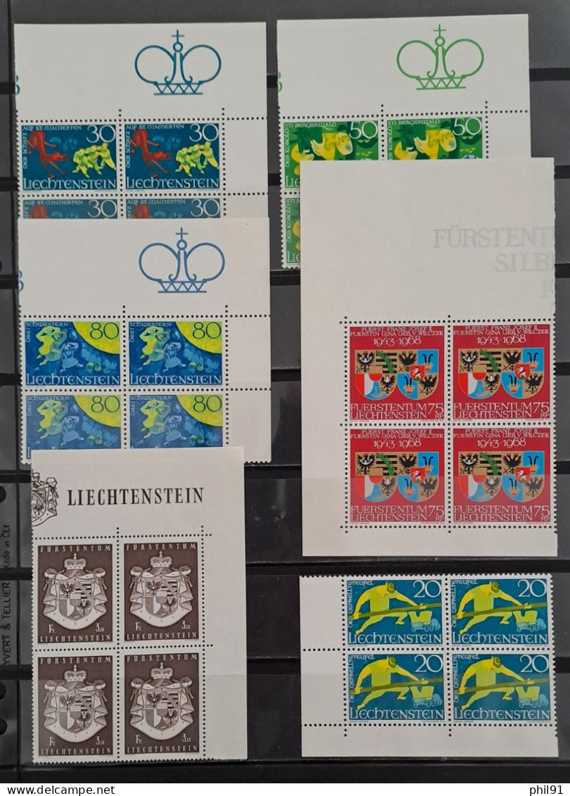 LIECHTENSTEIN    Petite Collection De Timbres Neufs En Blocs De 4 Entre Les Années 1968 Et 1987 - Lotes/Colecciones