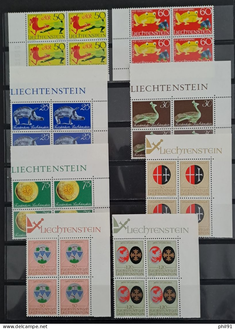 LIECHTENSTEIN    Petite Collection De Timbres Neufs En Blocs De 4 Entre Les Années 1968 Et 1987 - Lotes/Colecciones