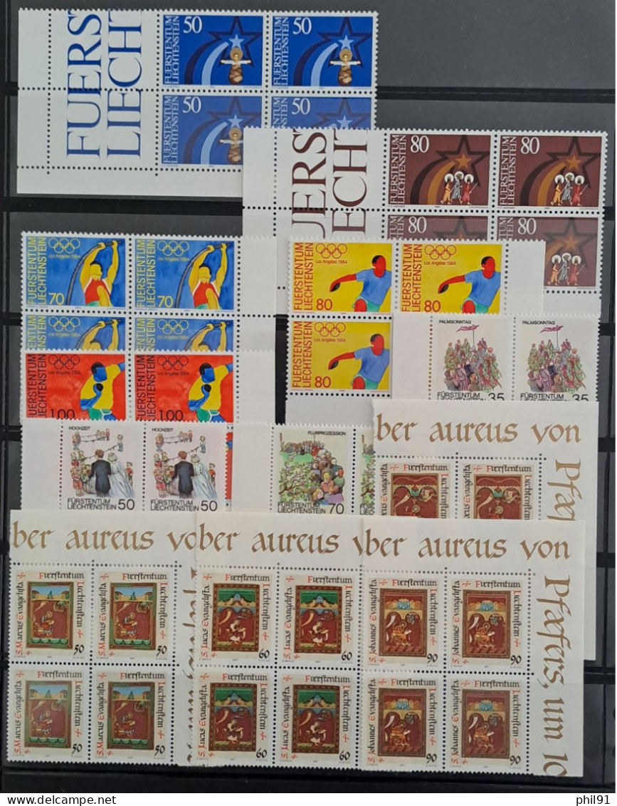 LIECHTENSTEIN    Petite collection de timbres neufs en blocs de 4 entre les années 1968 et 1987