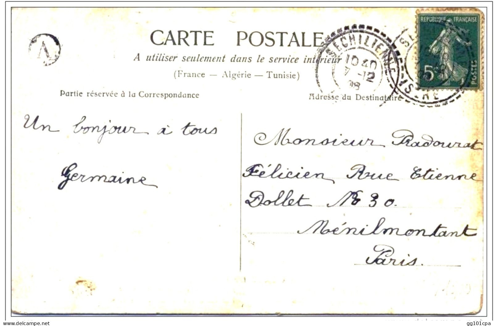 Cachet Perlé Boitier B2 "SECHILIENNE ISERE 1908" + Lettre Facteur A Cp Fantaisie - Paiement Par MANGOPAY Uniquement - Matasellos Manuales