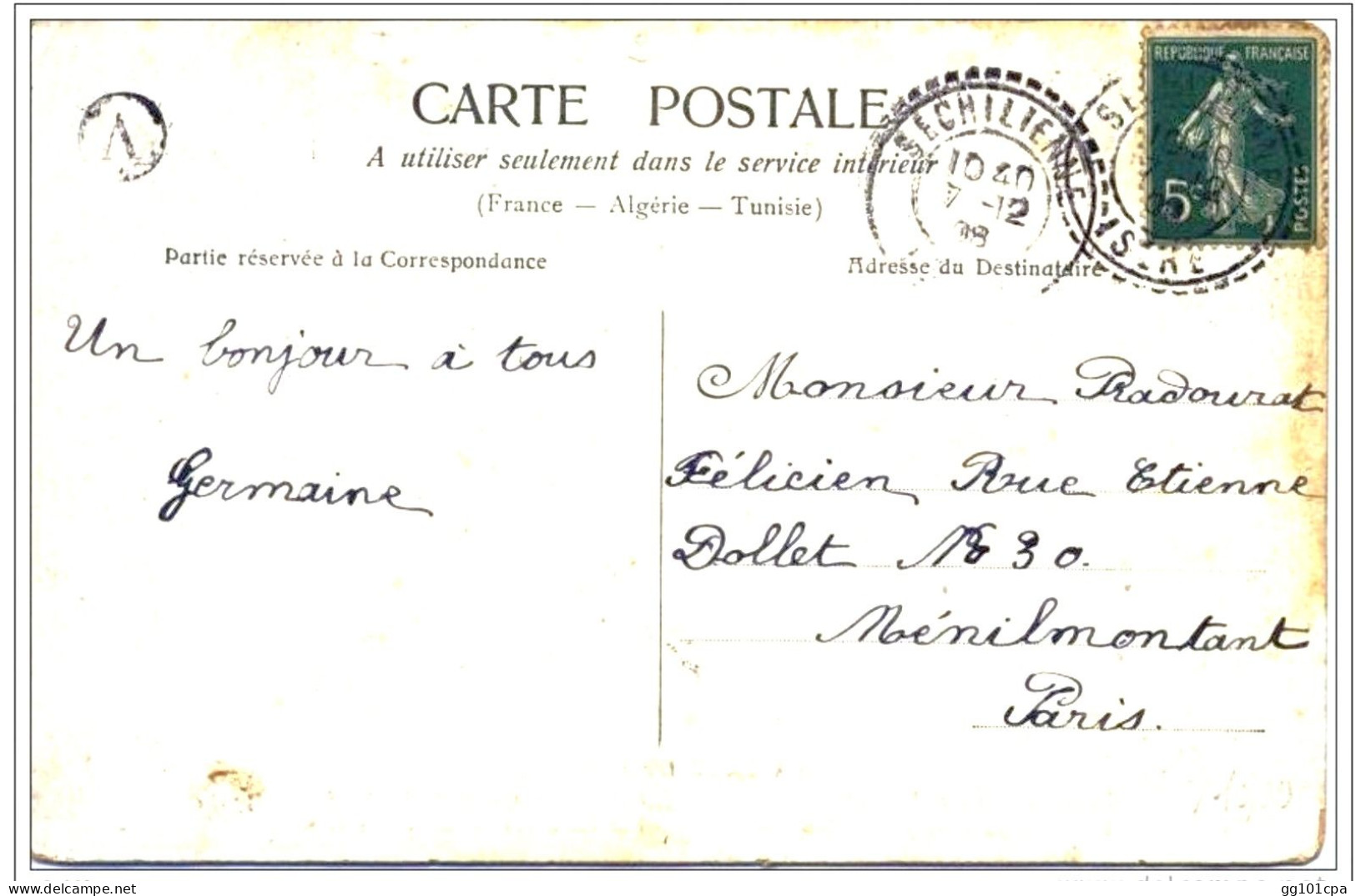 Cachet Perlé Boitier B2 "SECHILIENNE ISERE 1908" + Lettre Facteur A Cp Fantaisie - Paiement Par MANGOPAY Uniquement - Bolli Manuali