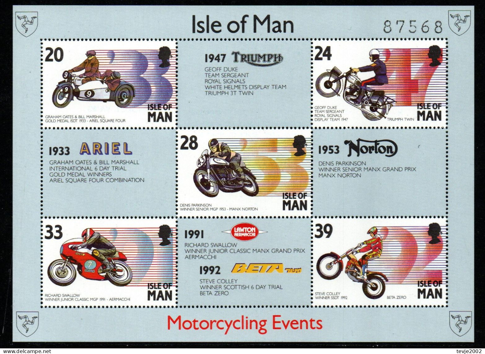 Isle Of Man 1993 - Mi.Nr. Block 19 - Postfrisch MNH - Sport - Motorbikes
