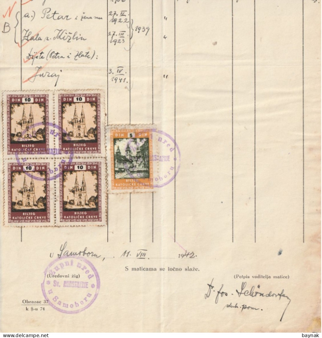 CROATIA  --  NDH  - NEZAVISNA DRZAVA HRVATSKA -  VELIKA RAKOVICA -   TAX STAMP  - 5 X  BILJEG KATOLICKE CRKVE - 5, 10 Kn - Historische Documenten