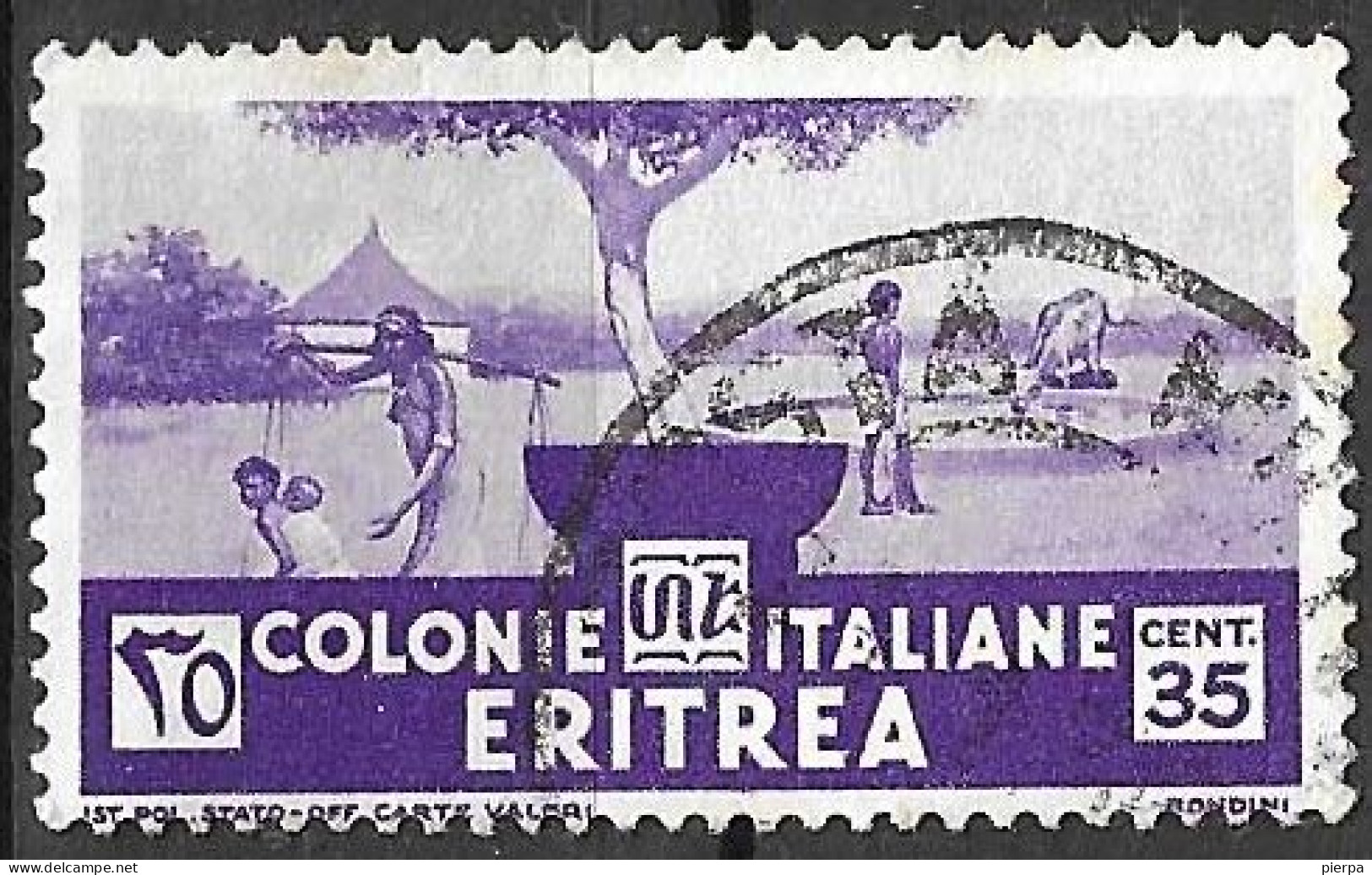 ERITREA - 1933 - INDIGENI AL POZZO - C.35 - USATO  (YVERT 200 - MICHEL 209 - SS 208) - Eritrea