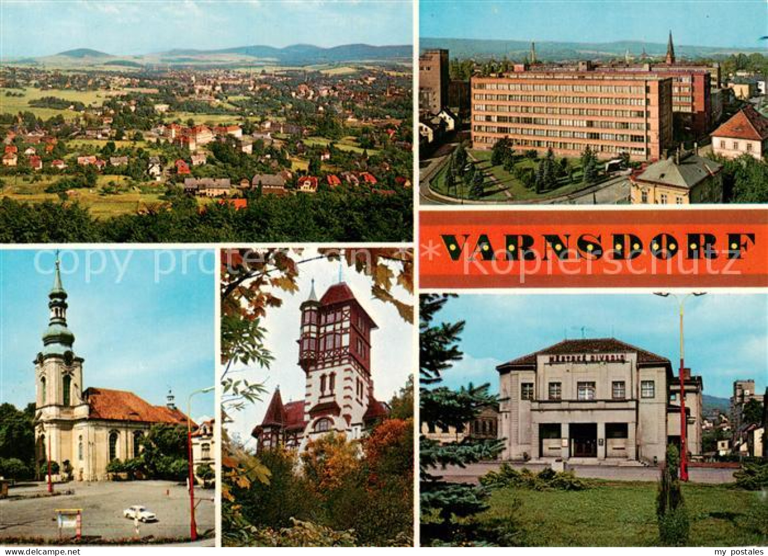 73790404 Varnsdorf Warnsdorf CZ Stadtpanorama Kirche Restaurant Stadttheater  - República Checa