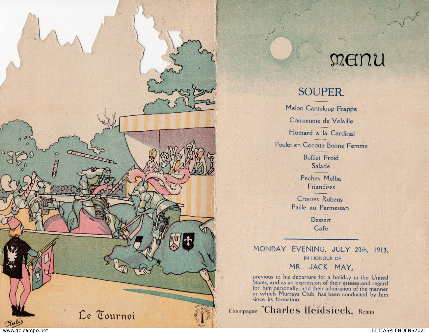 Menu 1913 En L'honneur De Mr JACK MAY - Illustration Le Château De CLISSON & Le Tournoi - Menus