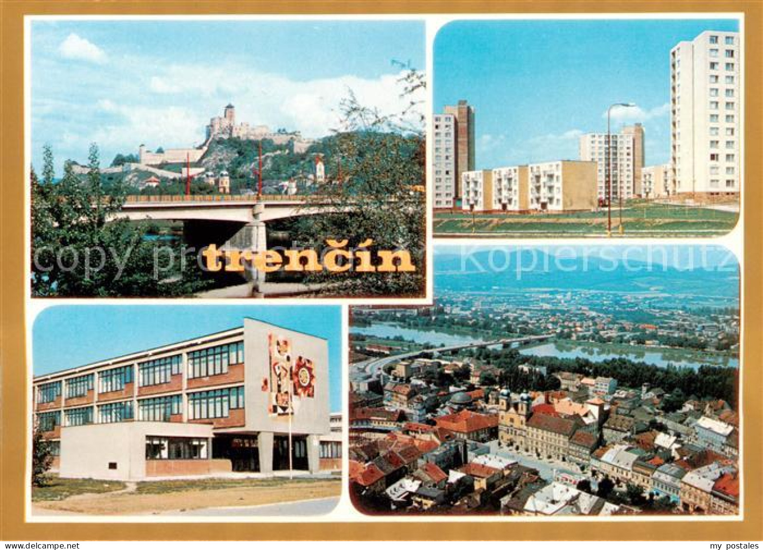 73790389 Trencin Trentschinteplitz Blick Zur Burg Wohnsiedlung Hochhaeuser Schul - Slowakei