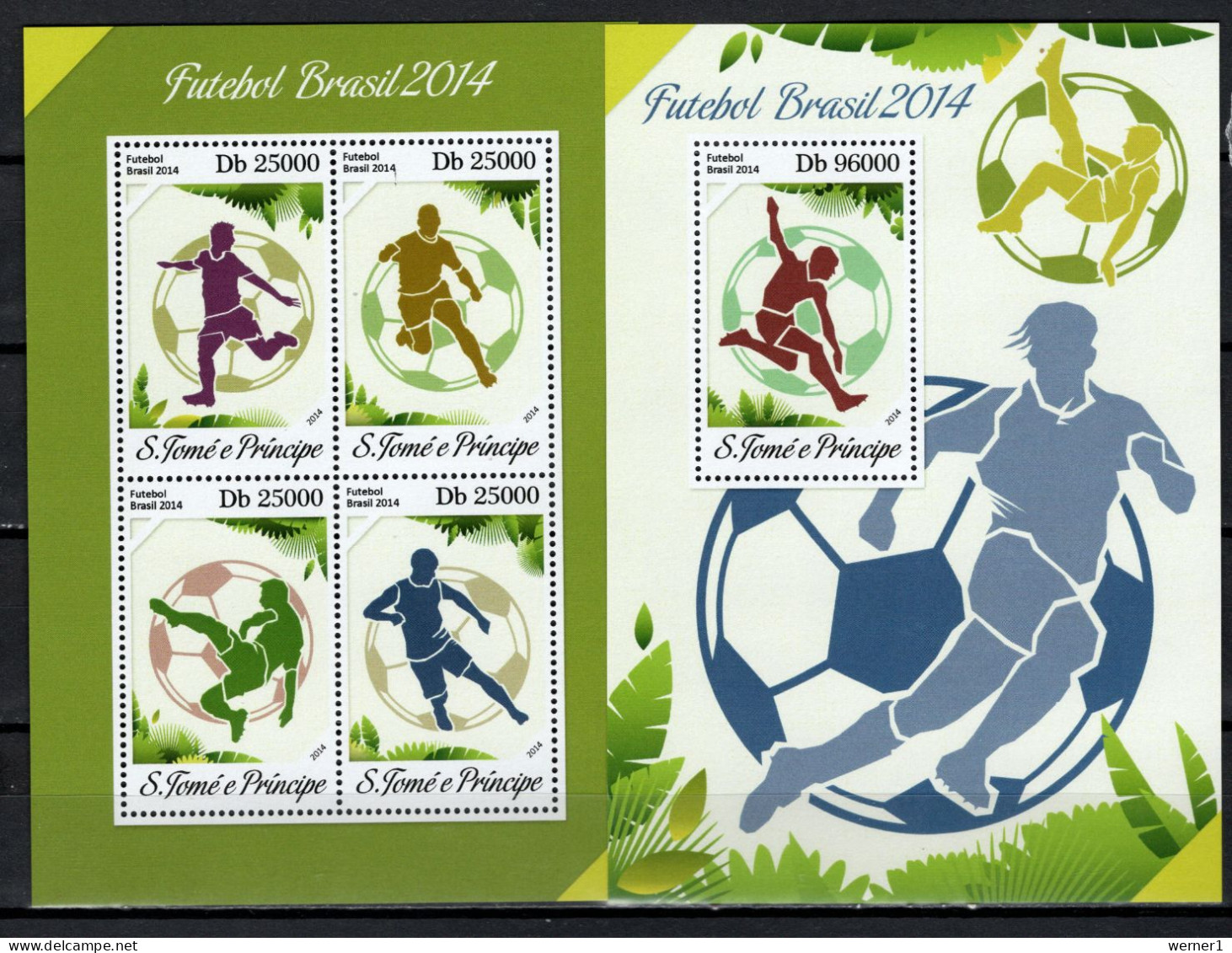 Sao Tome E Principe (St. Thomas & Prince) 2014 Football Soccer World Cup Sheetlet + S/s MNH - 2014 – Brasil