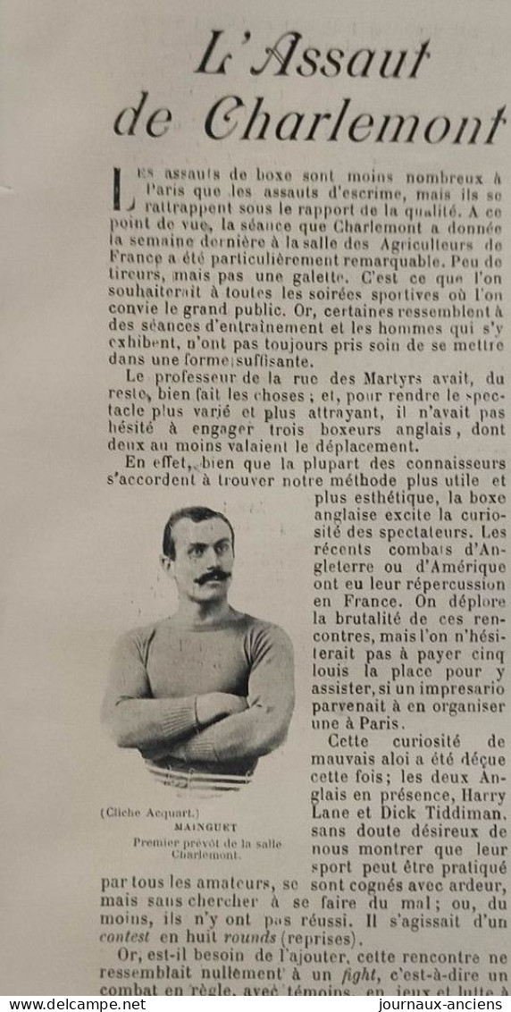 1899 BOXE FRANÇAISE - L'ASSAUT CHARLEMONT - Capitaine TAINE - MAINGUET - Albert RANDON - Mlle DE QUINCEY - Zeitschriften - Vor 1900