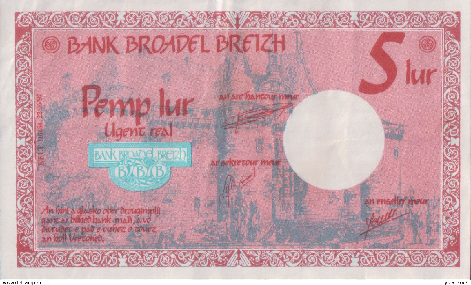 Billet De 5 Lur De La Bank Broadel Breizh. - Other & Unclassified