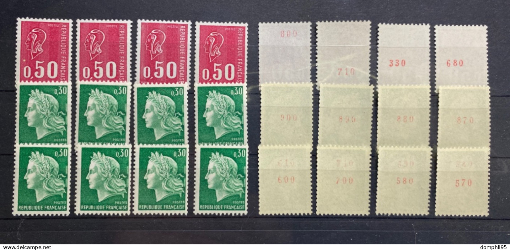 France 1967/1971 - YT 1536Ab Et 1664 4 Ex De Chaque Neufs** Numérotation Rouge Au Verso - 1967-1970 Marianna Di Cheffer