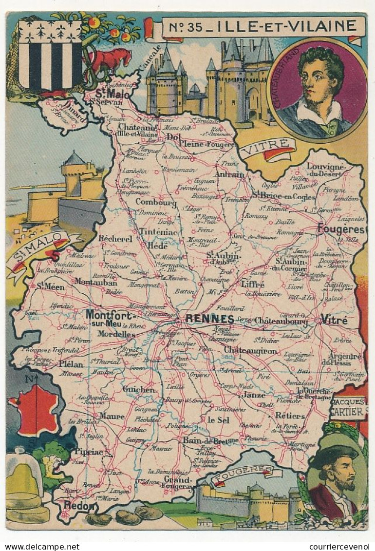 CPSM - ILLE ET VILAINE  - Carte Du Département D'Ille Et Vilaine - Blondel La Rougery édit. - 1945 - Andere & Zonder Classificatie