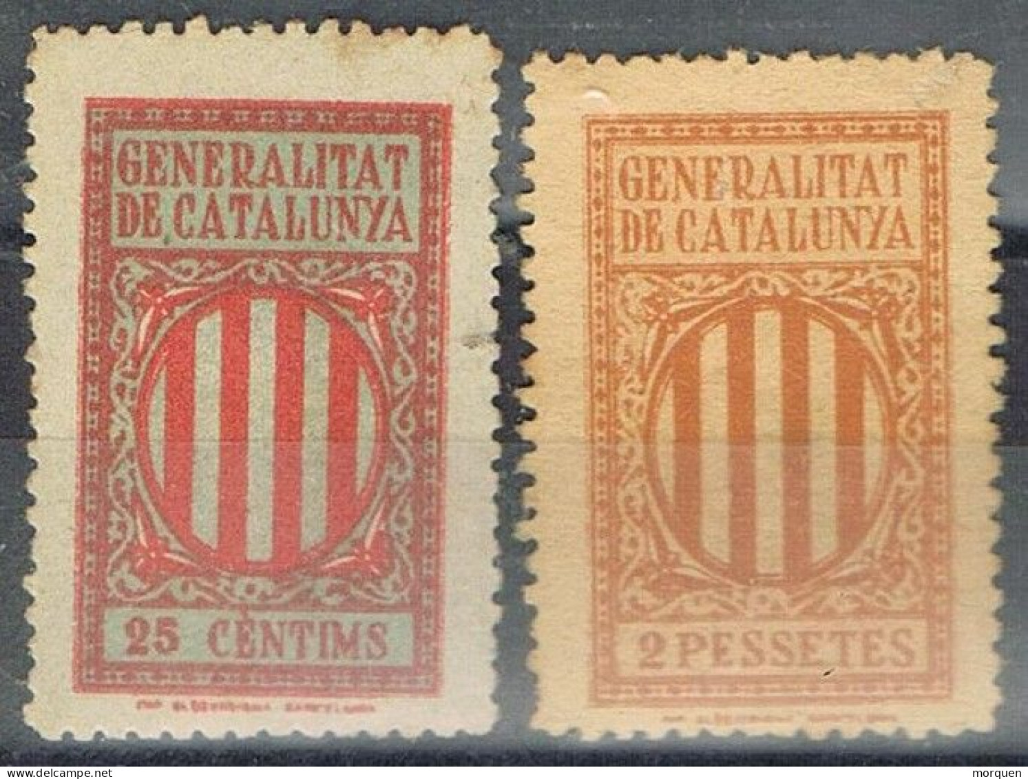 2 Sello Viñeta Fiscal Municipal , BARCELONA Generalitat 25 Cts Y 2 Pts * - Revenue Stamps