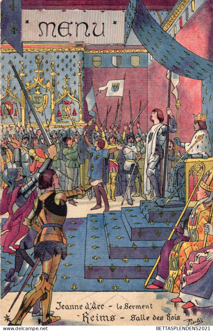 Menu 1913 En L'honneur De Mr JACK MAY - Illustration REIMS, Jeanne D'Arc Le Serment Salle Des Rois & Cathédrale - Menú