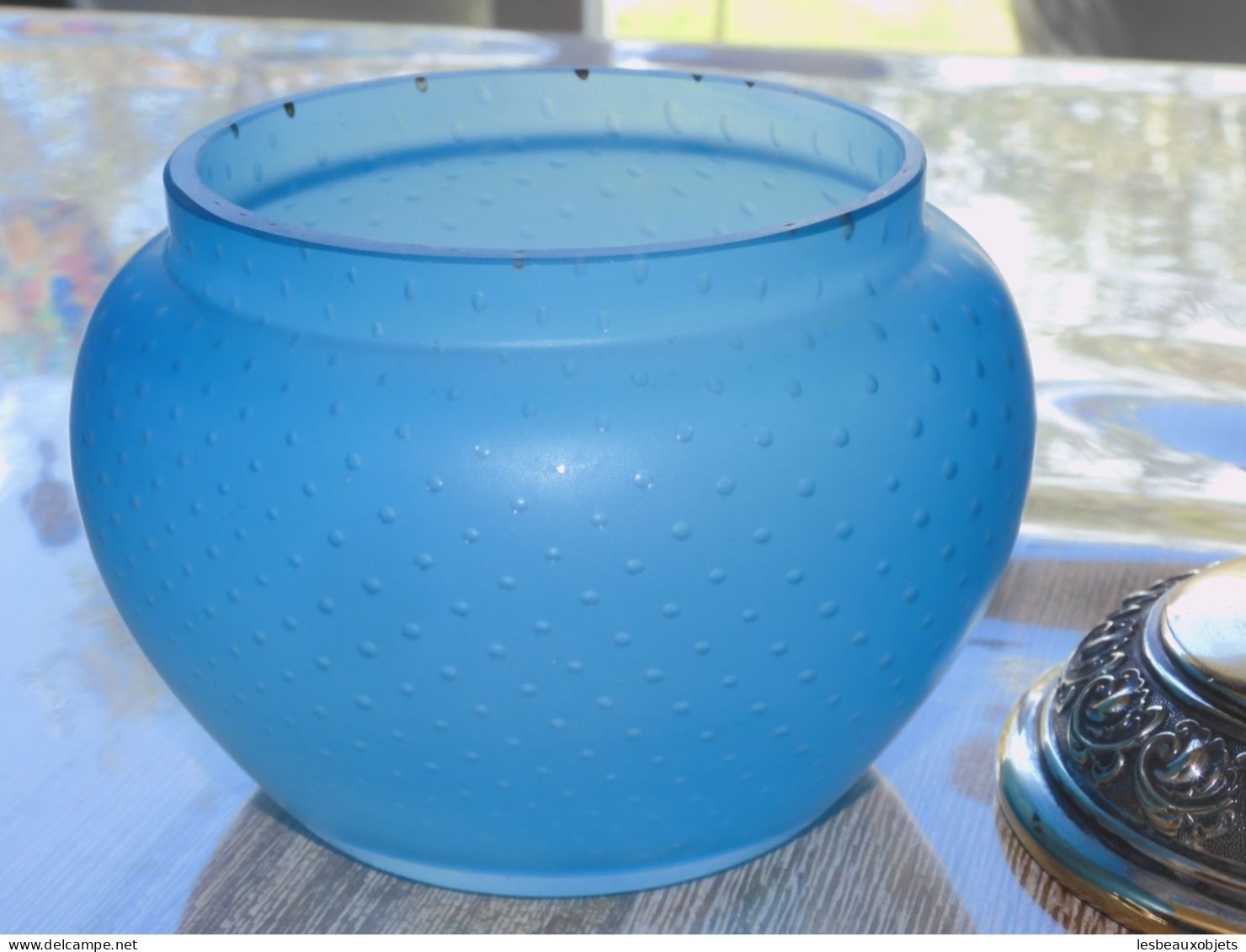 -SUCRIER CONFITURIER POT BISCUIT POT COUVERT PATE DE VERRE BLEUE Bullée      E - Glas & Kristal