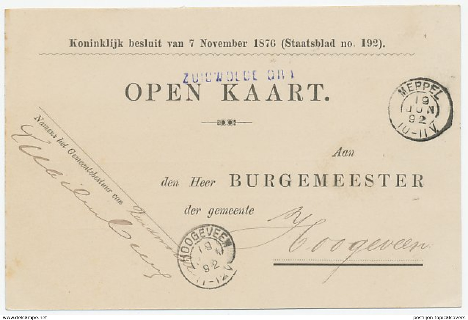 Naamstempel Zuidwolde (Dr ) 1892 - Lettres & Documents