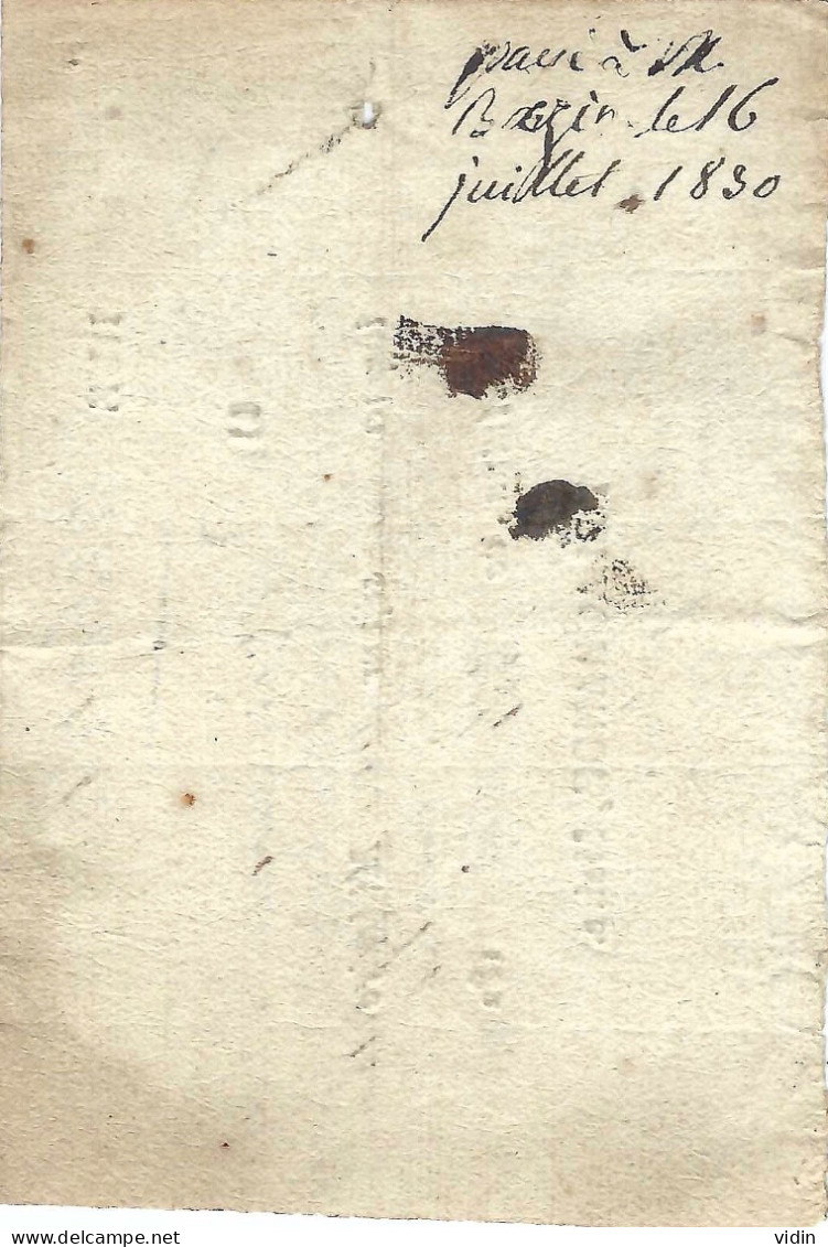 Billet De Logement 1830 - Rue De L'Arbalète à Autun - Historical Documents