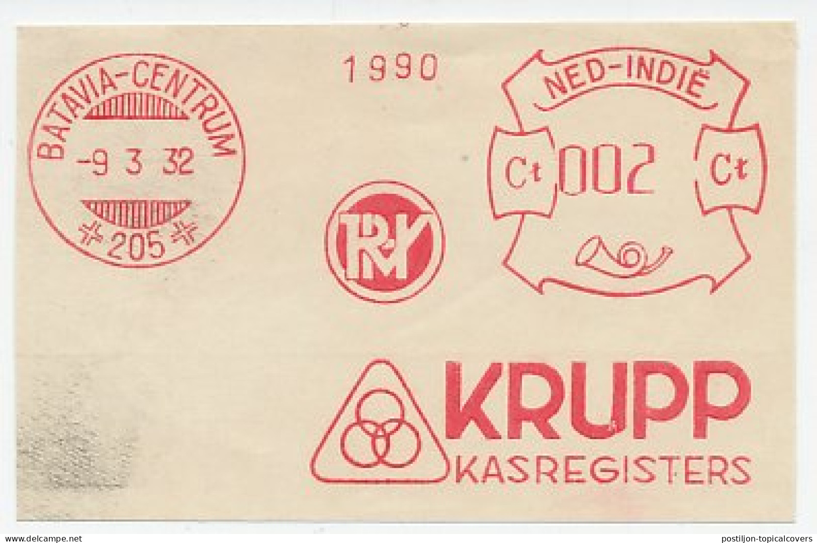 Meter Cut Netherlands Indie 1932 Cash Register - Krupp - Ohne Zuordnung