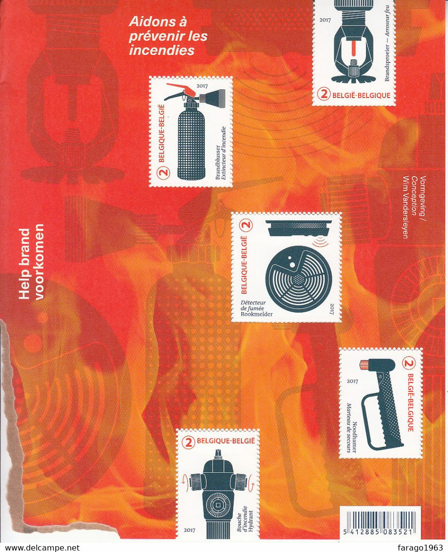2017 Belgium Help! Fire Fighting **Tiny Nibble Lower Right**  Complete Sheet Of 5 MNH @ BELOW FACE VALUE - Unused Stamps