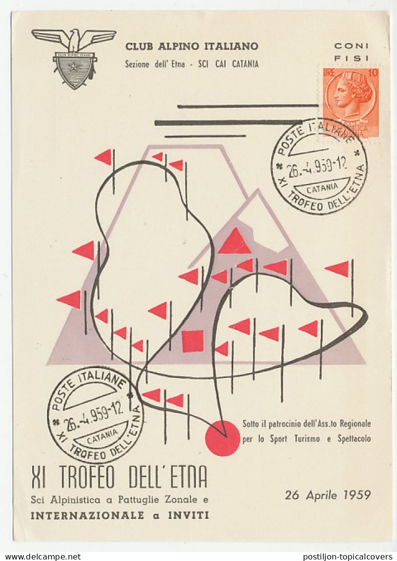 Postcard / Postmark Italy 1959 Etna Trophy - Ski - Alp - Hiver
