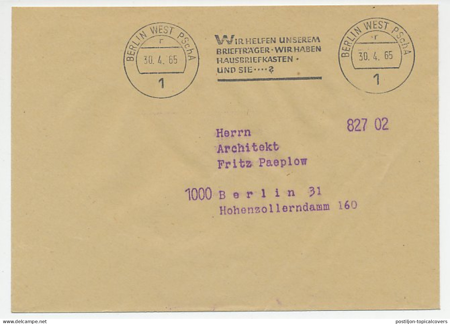 Cover / Postmark Germany 1965 Postman - Mail Box - Otros & Sin Clasificación