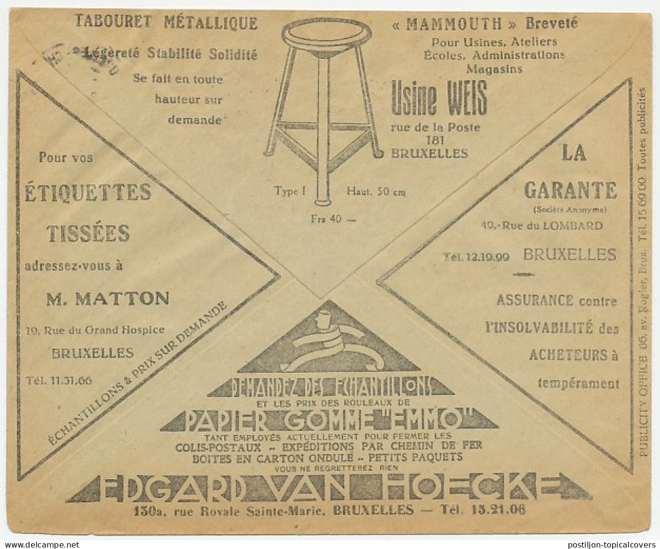 Postal Cheque Cover Belgium 1931 Furniture - Unclassified