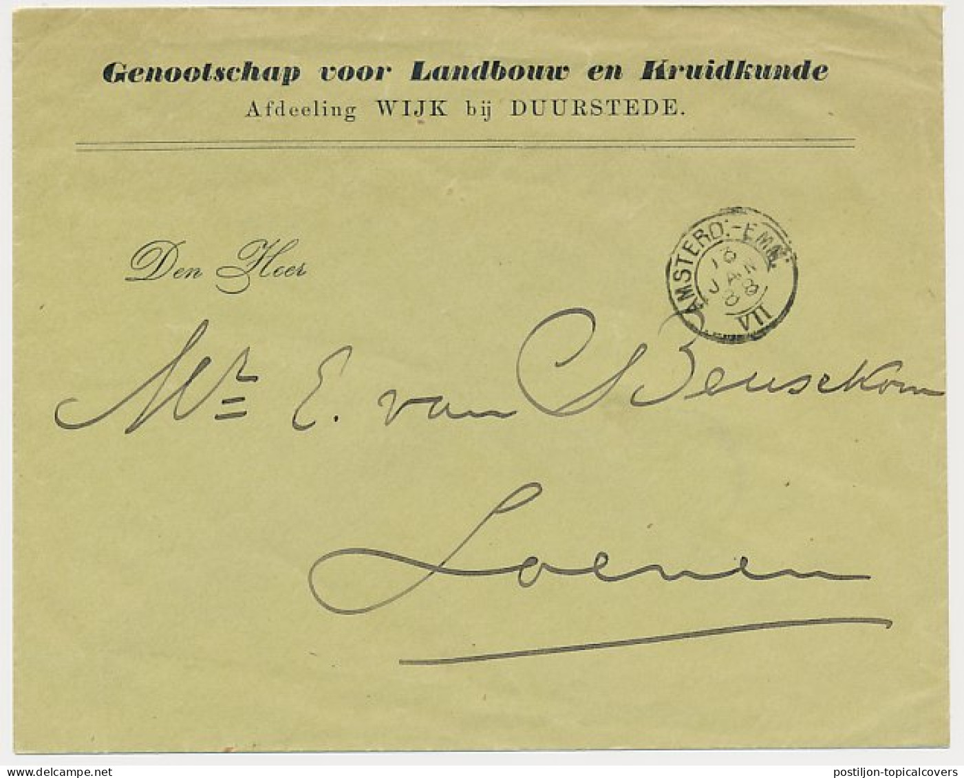 Trein Kleinrondstempel Amsterdam - Emmerik VII 1888 - Storia Postale