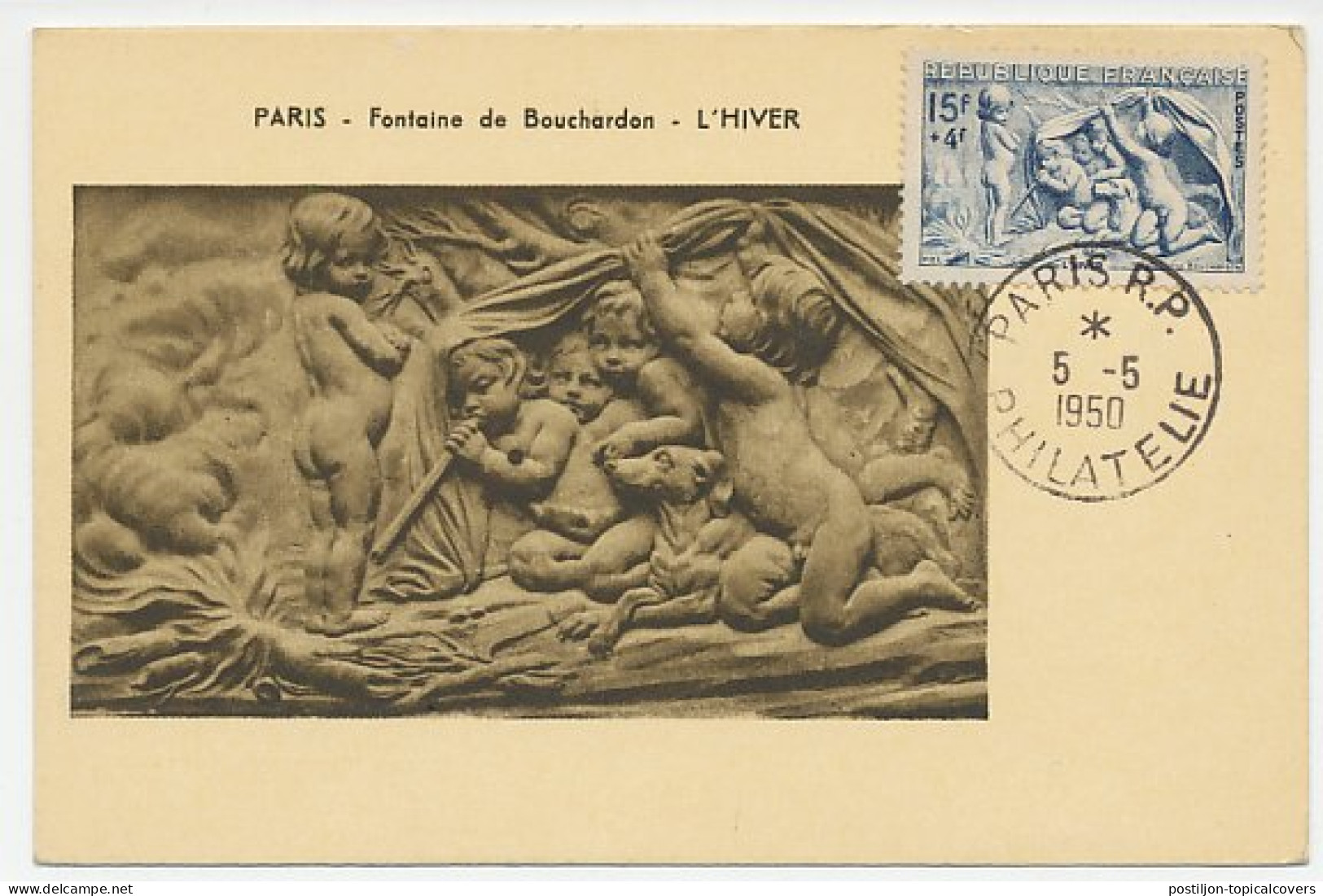 Maximum Card France 1950 Winter - Fontaine De Bouchardon - Sculpture