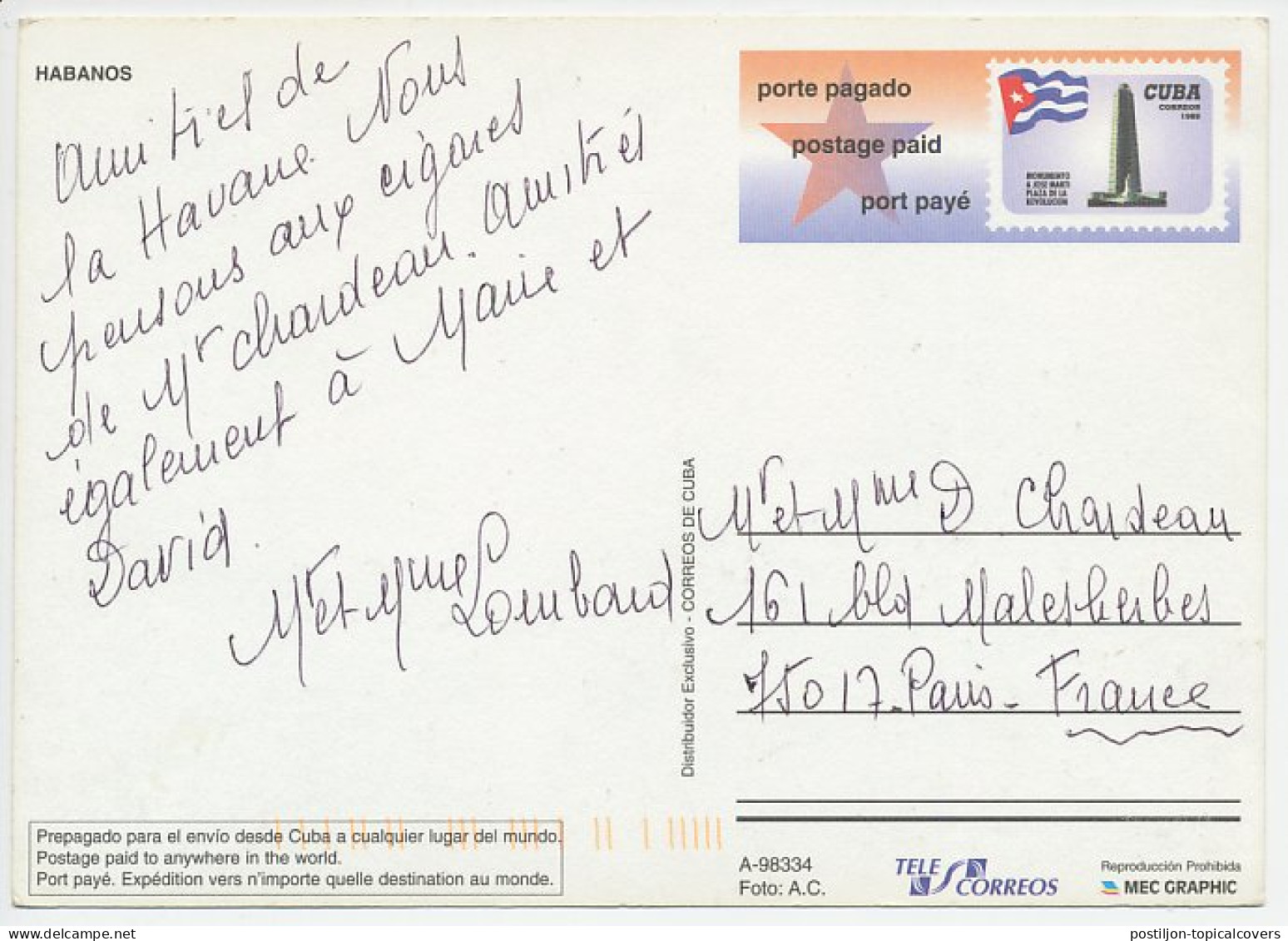 Postal Stationery Cuba Cigar - Cohiba - Bolivar - Montecristo - Tabaco