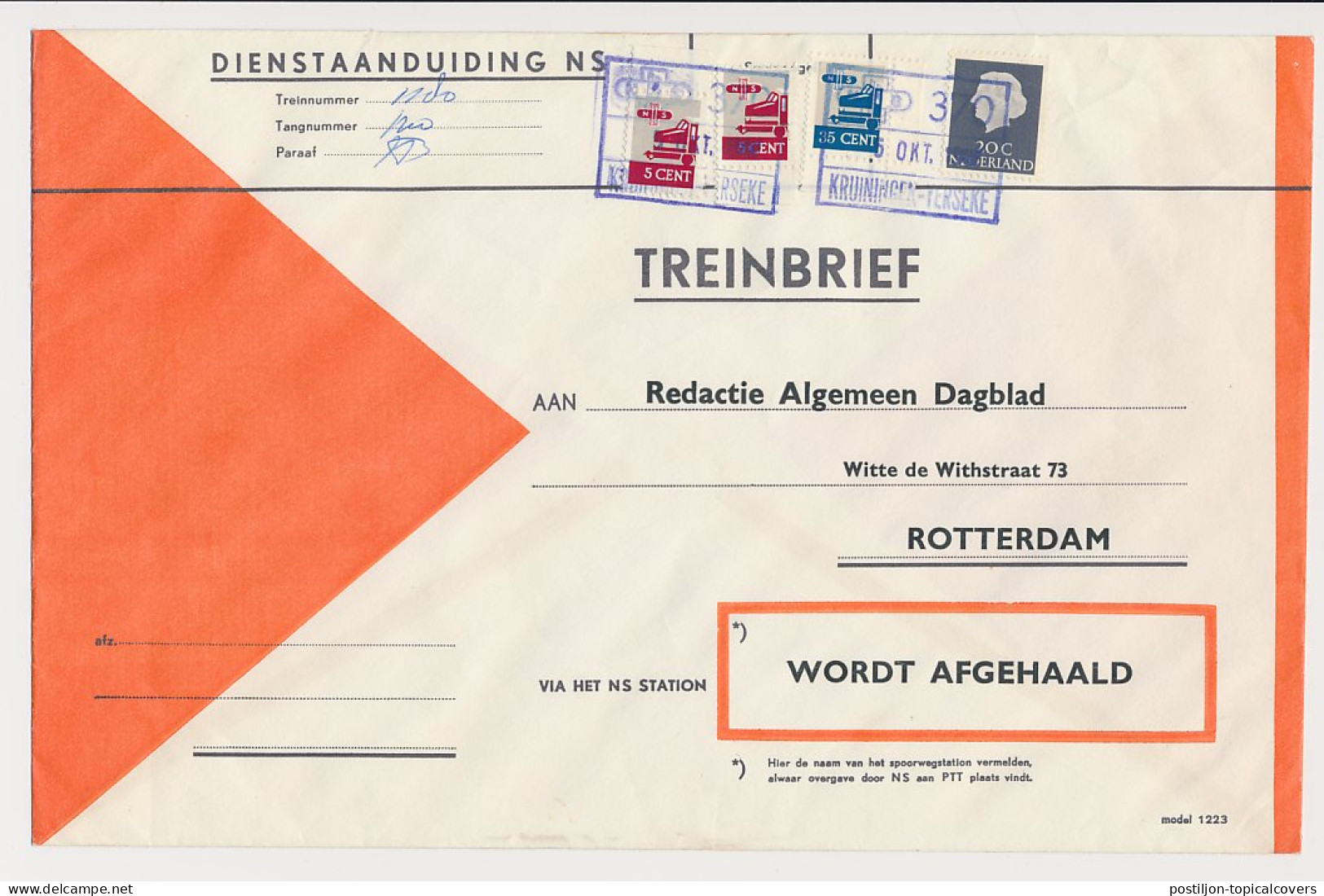 Treinbrief Kruiningen Yerseke - Rotterdam 1967 - Unclassified