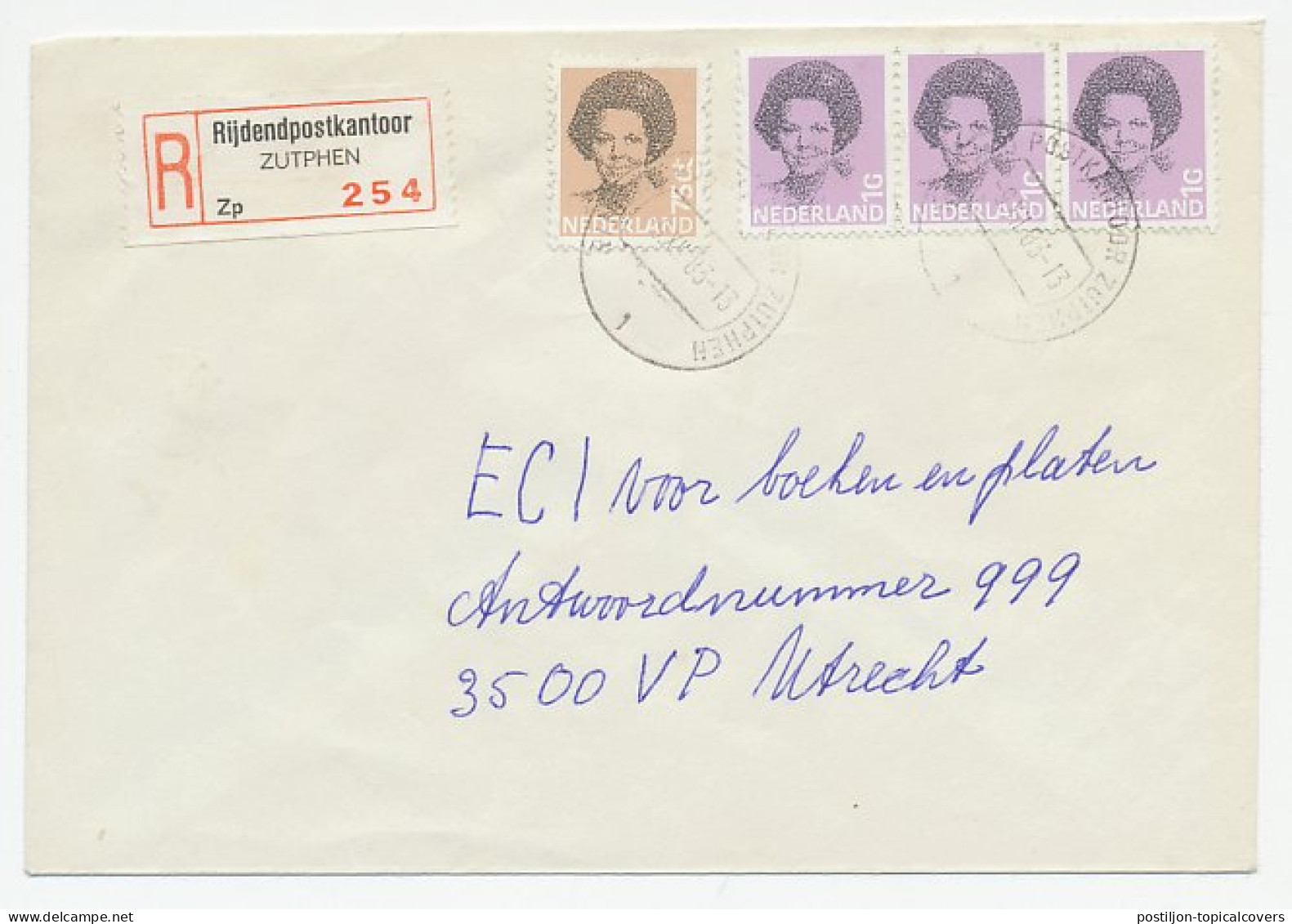 Em. Beatrix Aangetekend Zutphen Rijdend Postkantoor 1983 - Unclassified