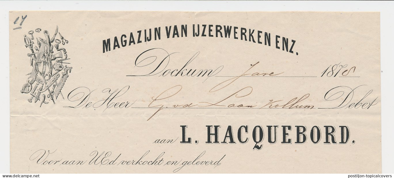 Nota Dockum 1878 - Magazijn Van IJzerwerken - Holanda