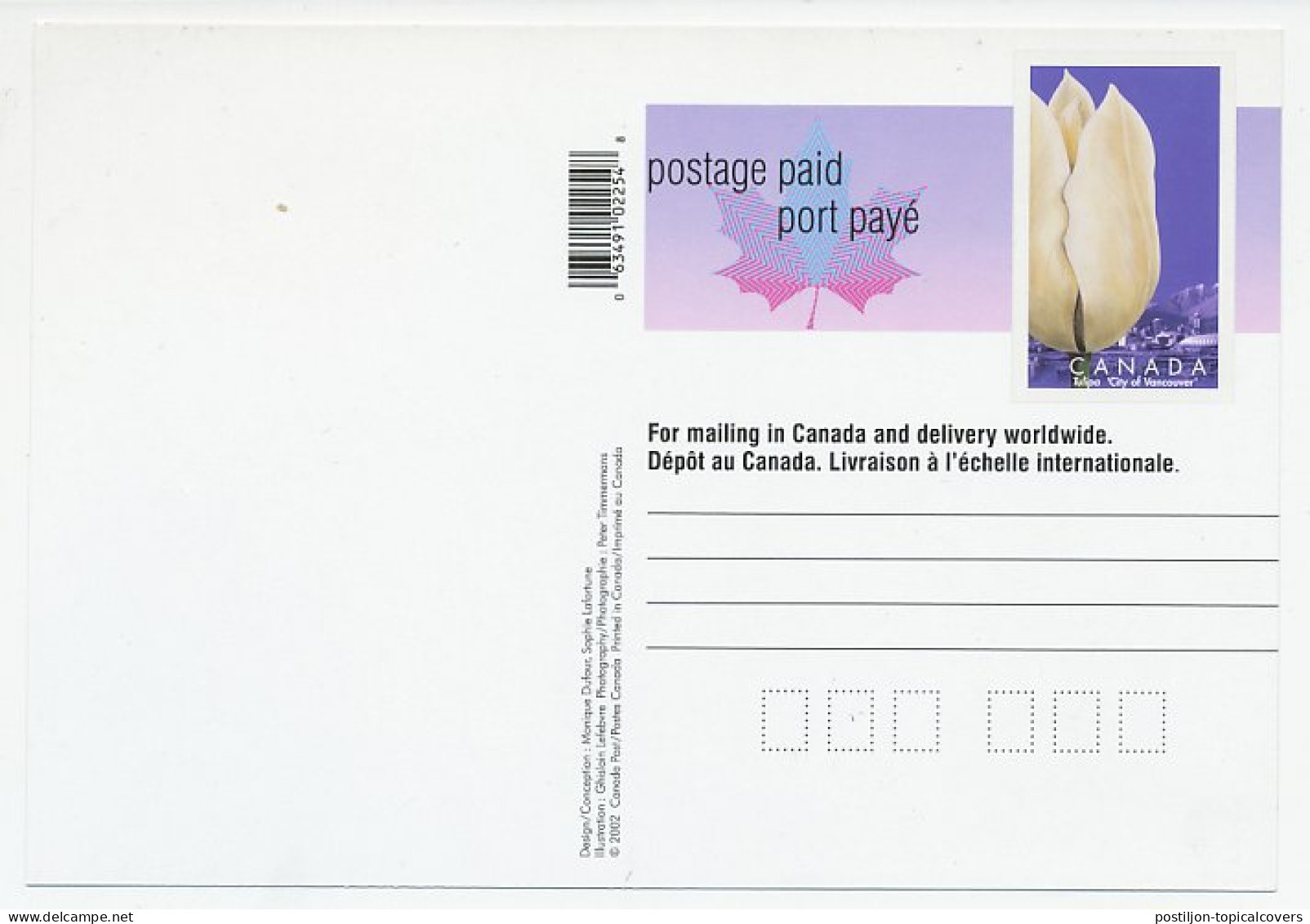 Postal Stationery Canada 2002 Flower - Tulip - City Of Vancouver - Autres & Non Classés