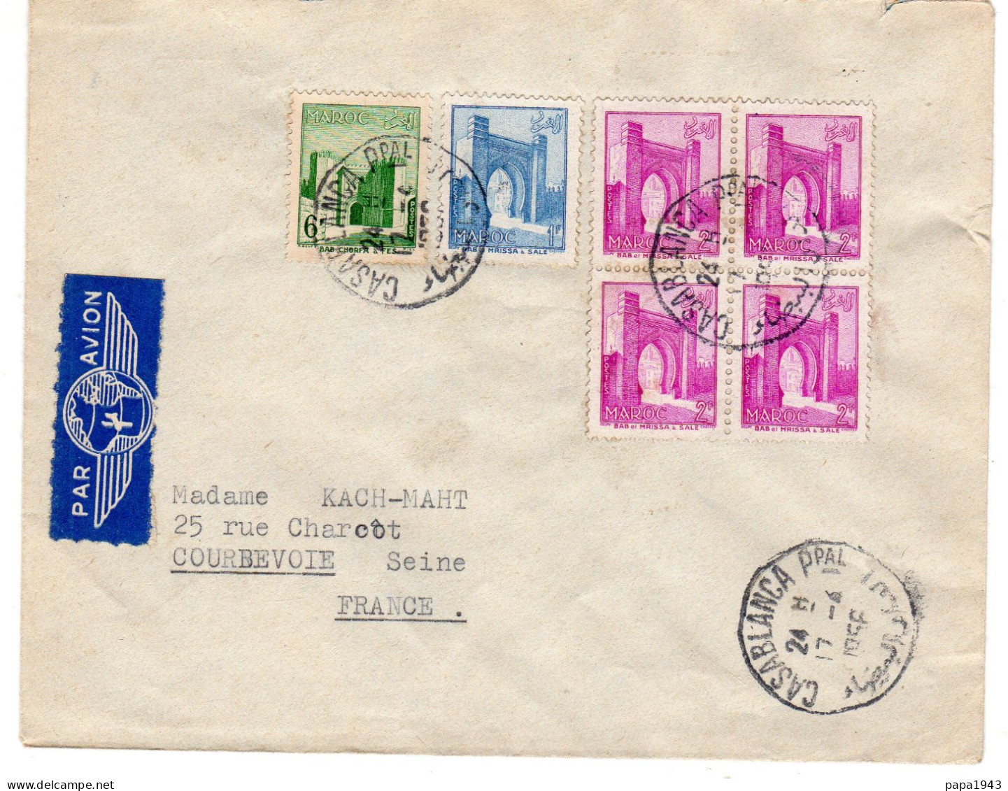 1956  CAD  De CASABLANCA  Timbres Bloc De 4 X 2f + 1f + 6f - Briefe U. Dokumente