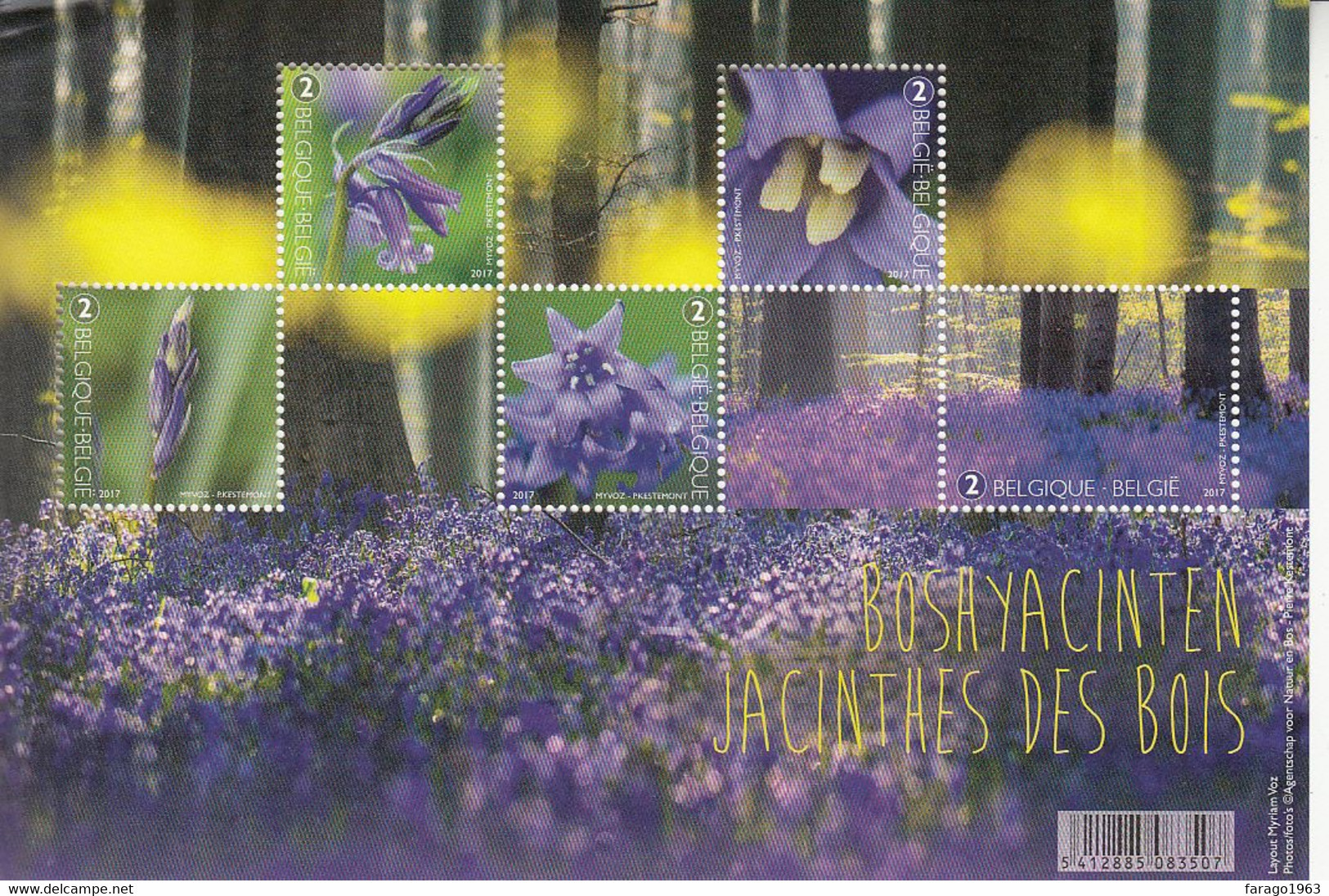 2017 Belgium Flowers ** TINY NIBBLE TOP RIGHT** Complete Sheet Of 5 MNH  @ BELOW FACE VALUE - Unused Stamps