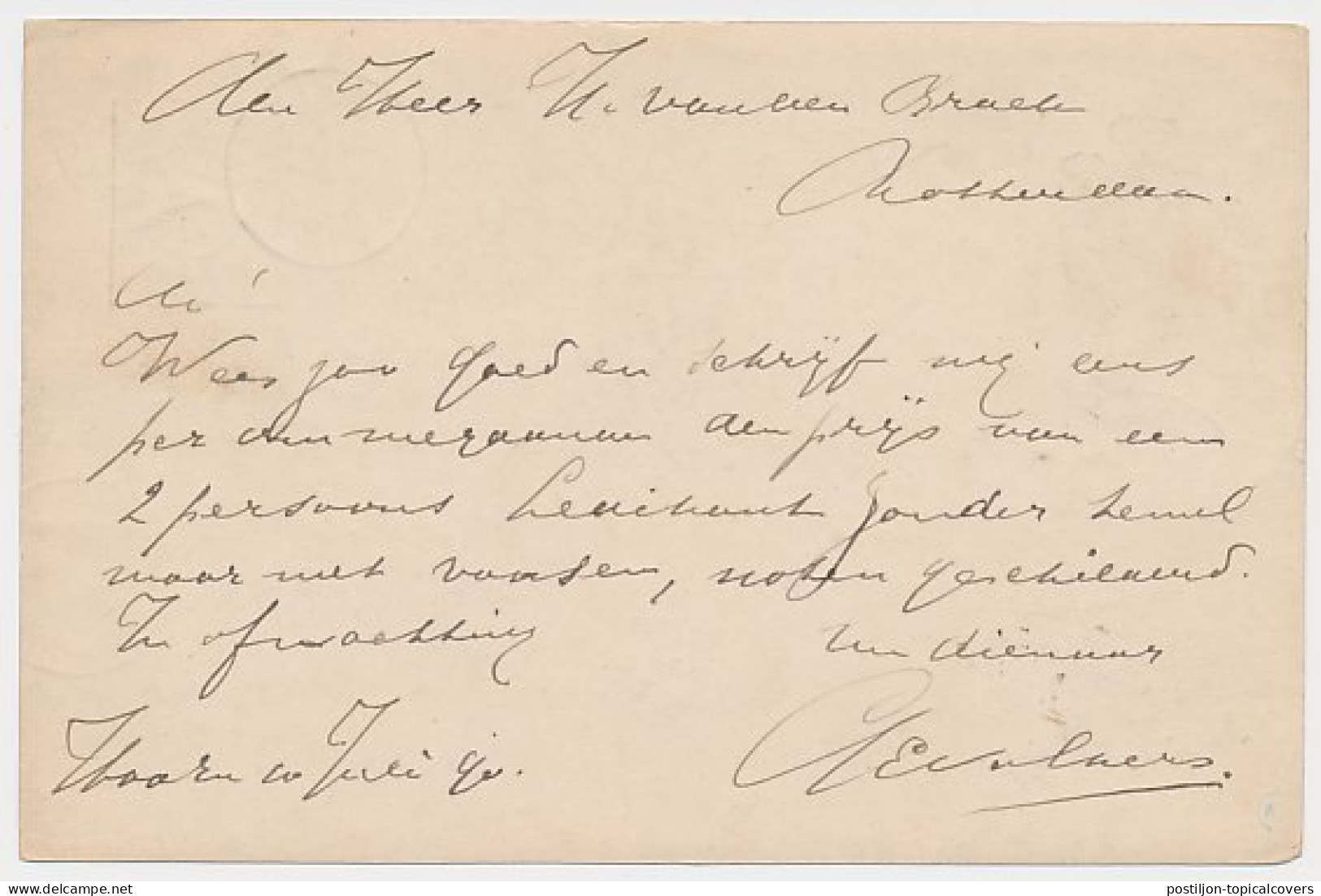 Hoorn - Trein Kleinrondstempel Amsterdam - Enkhuizen C 1890 - Briefe U. Dokumente