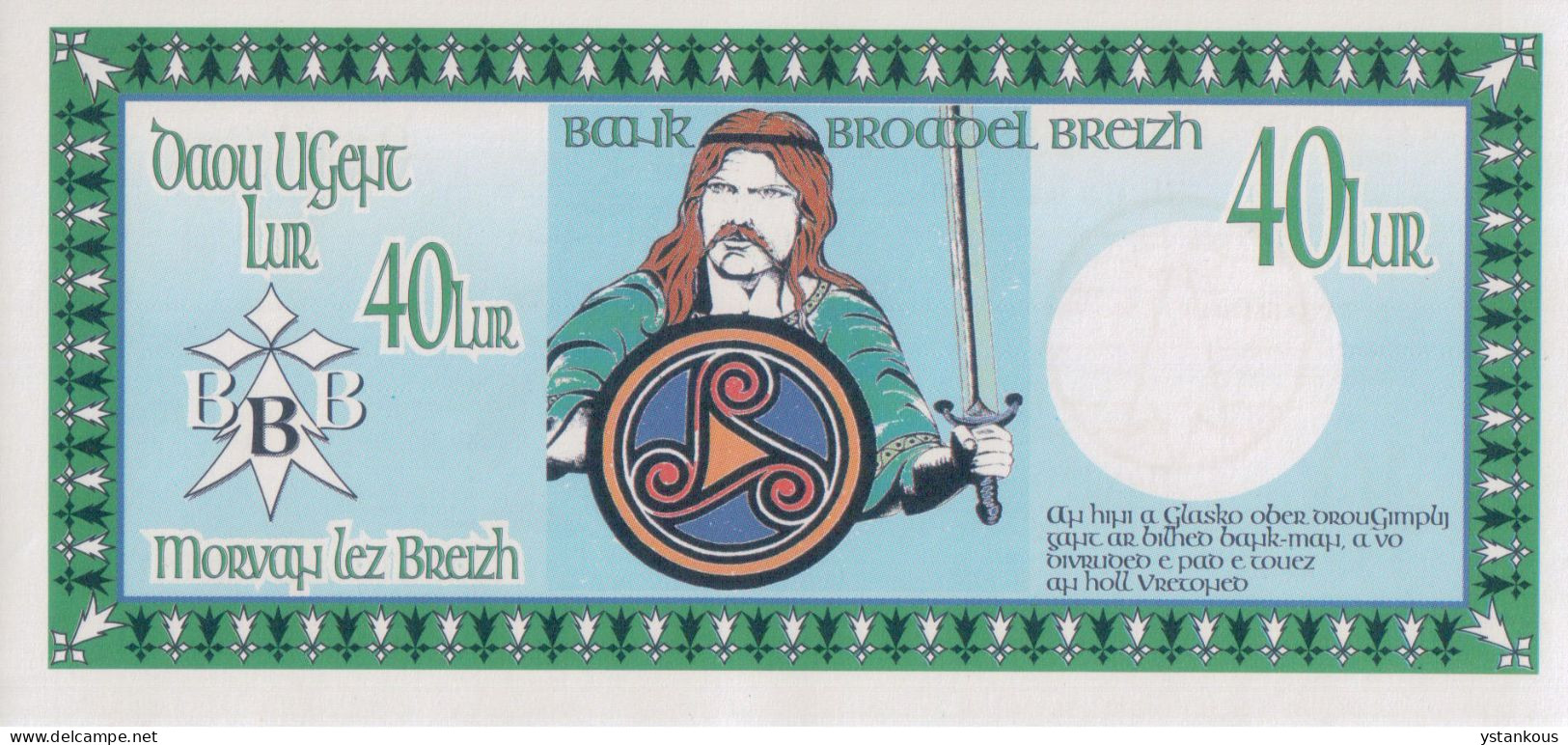 Billet De 40 Lur De La Bank Broadel Breizh. - Otros & Sin Clasificación