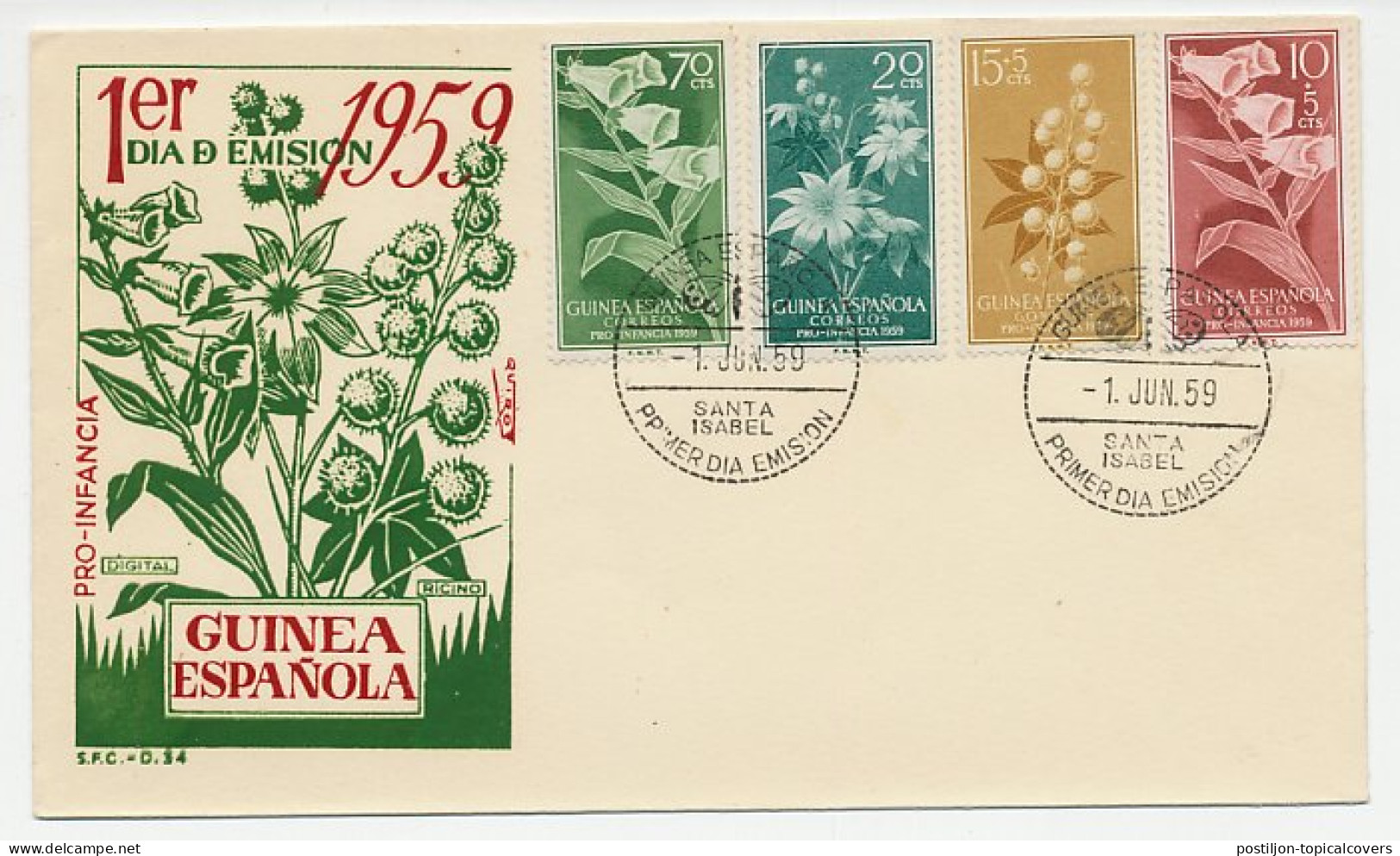 Cover / Postmark Spanish Guinea 1959 Flowers - Otros & Sin Clasificación