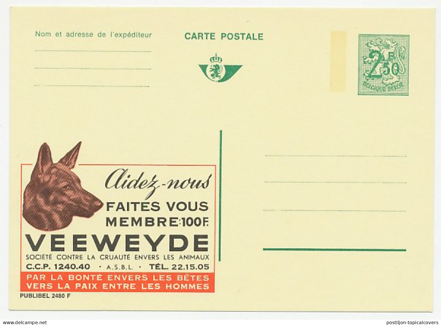 Publibel - Postal Stationery Belgium 1970 Dog - Shepherd Dog - Animal Mistreatment - Other & Unclassified