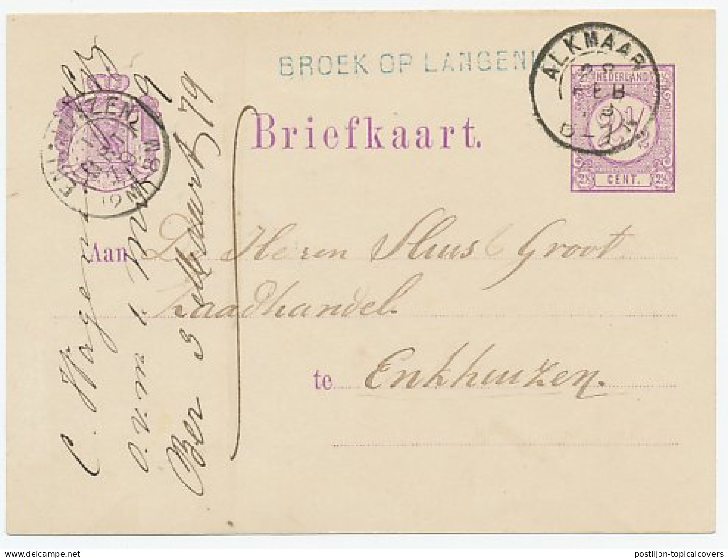 Naamstempel Broek Op Langend: 1879 - Cartas & Documentos