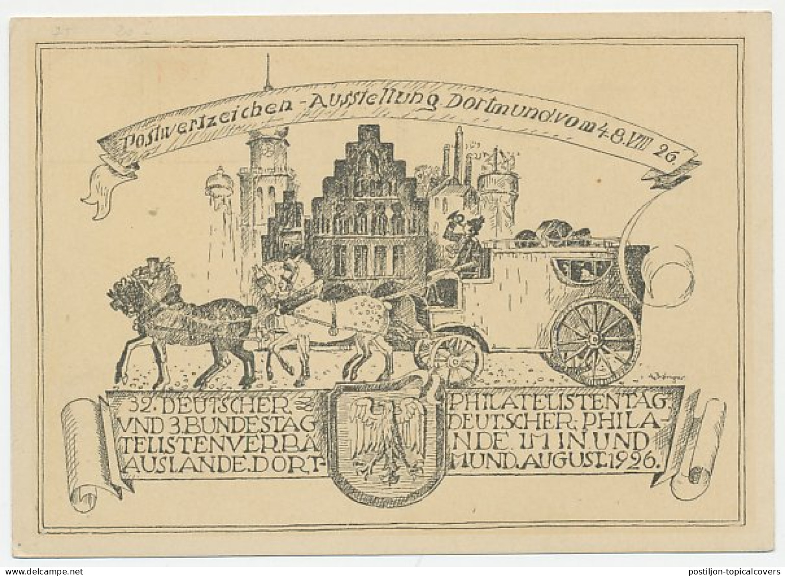 Postal Stationery Germany 1926 Mail Coach - Horse - Philatelic Day Dortmund - Autres & Non Classés