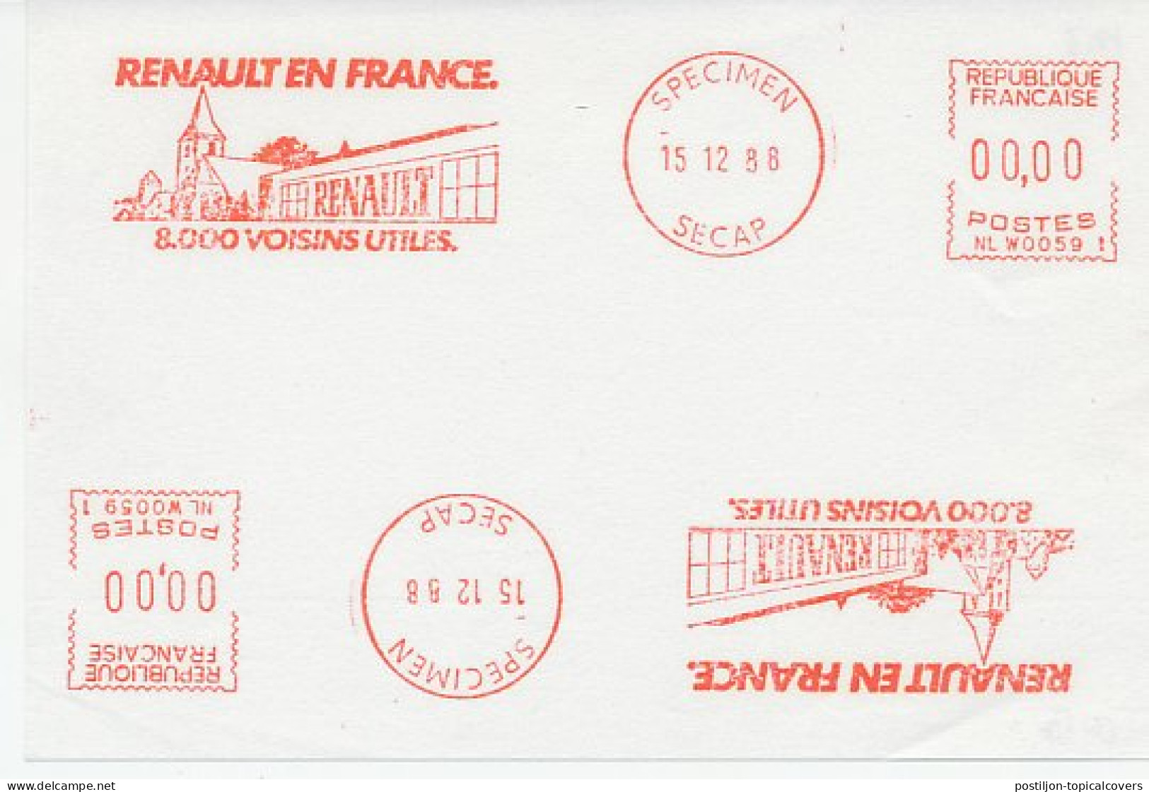 Specimen Meter Sheet France 1988 Car - Renault - Autos