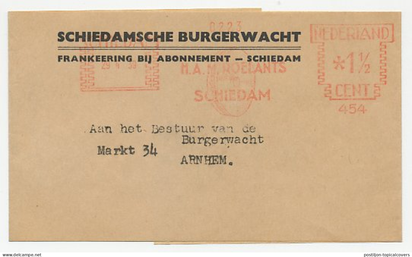 Roodfrankering Drukwerk Wikkel Schiedam - Arnhem 1939 - Non Classés