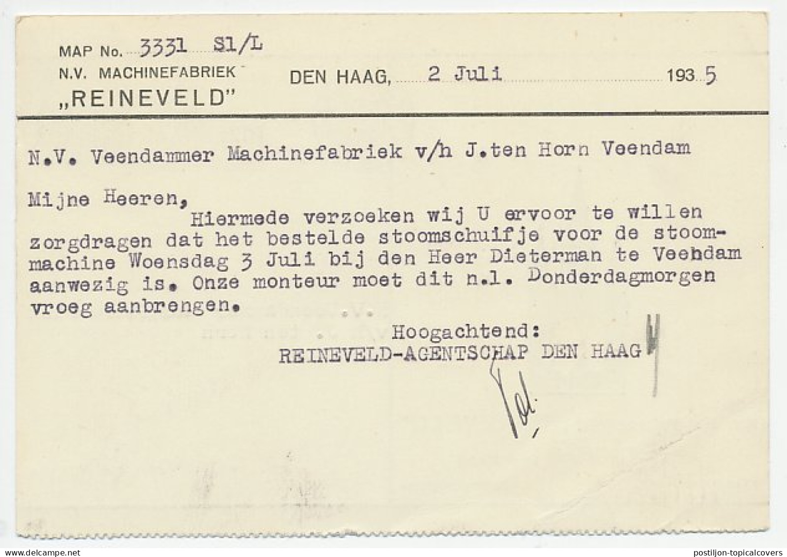 Firma Briefkaart Den Haag 1935 - Machinefabriek - Non Classificati