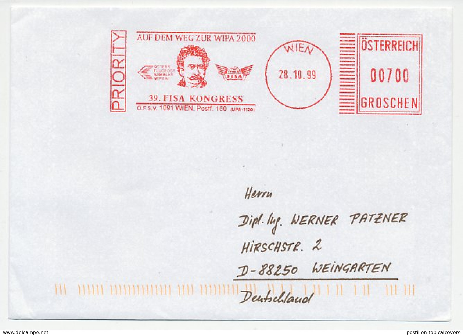 Meter Cover Austria 1999 FISA Congres - Airmail - Andere & Zonder Classificatie