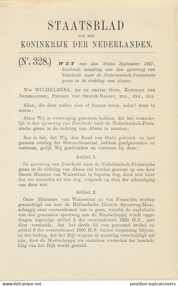 Staatsblad 1927 : Spoorlijn Enschede - Ahaus - Historische Documenten