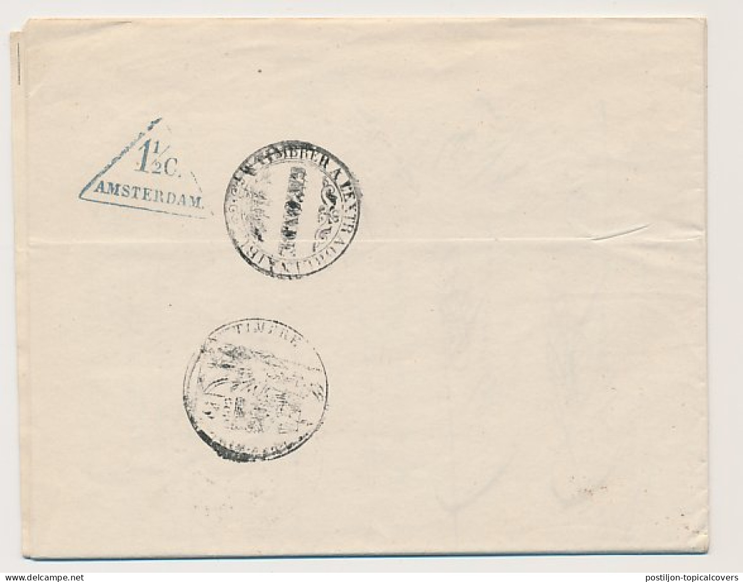 Amsterdam 1 1/2 C. Drukwerk Driehoekstempel 1856 - Fiscales