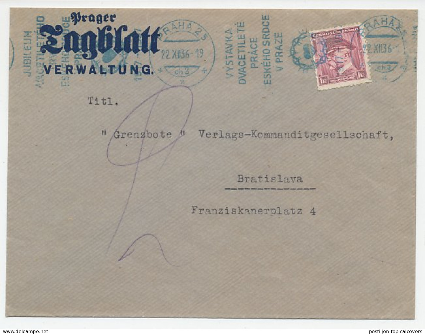 Cover / Postmark Czechoslovakia 1936 Captive Heart  - Unclassified