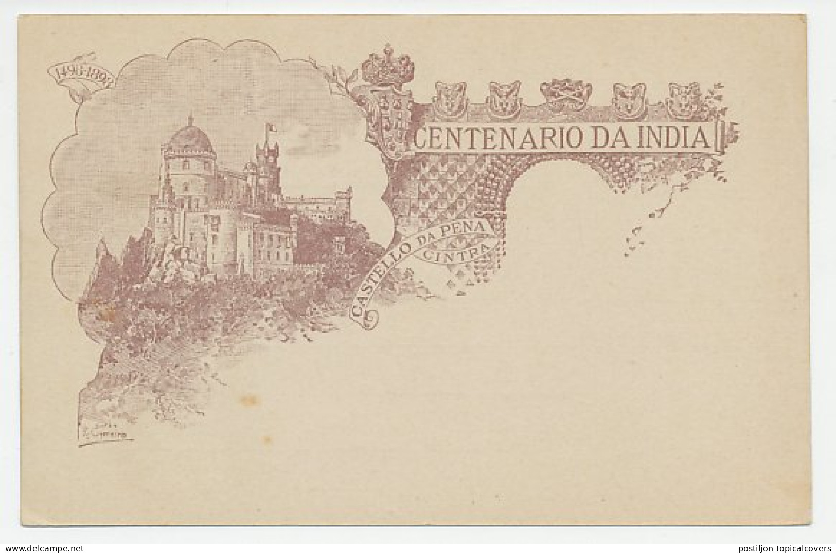 Postal Stationery Mozambique 1898 Centenary From India - Castello Da Pena - Châteaux