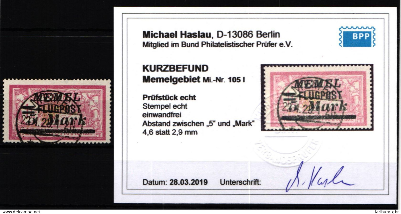 Memel 105 I Gestempelt Mit Kurzbefund BPP #KS934 - Memel (Klaïpeda) 1923